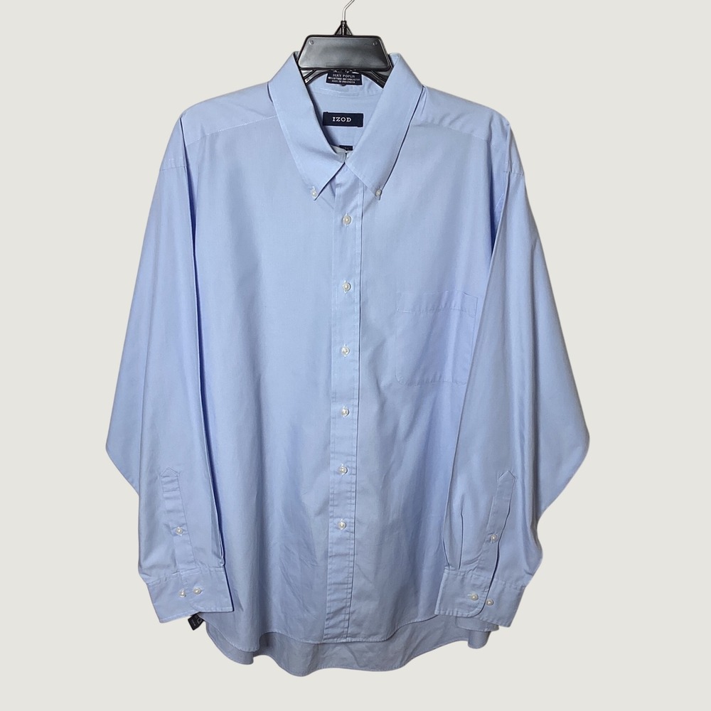 IZOD Silky Poplin Shirt Mens XL Blue Long Sleeve Button Down Classic Business